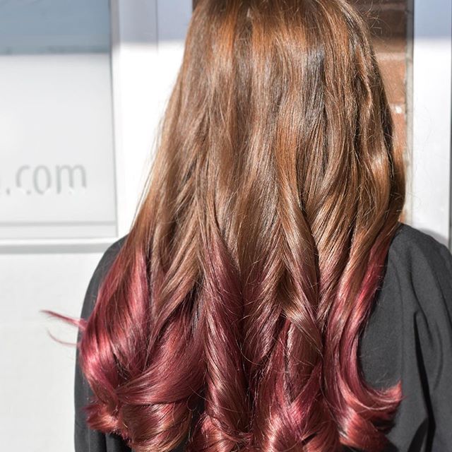 brunette hair with fire red ombré